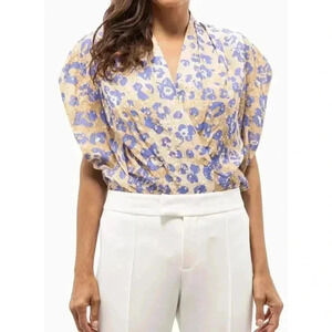 SMYTHE Yoda Blouse XS S 0 2 4 Metallic Leopard Double Breasted Drapey Top $495